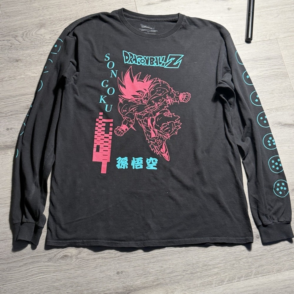 Dragon Ball Z Goku Long Sleeve Shirt Mens L‎ Black Anime Graphic Toei Animation